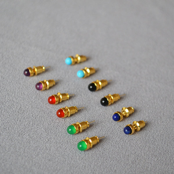 Onyx,Jadeite, Amethyst Gemstone Stud Earrings - Zafari Studio - Zafari Jewlery