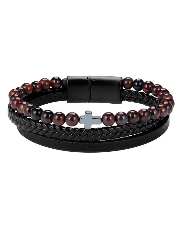 Crimson Cross Leather Bracelet