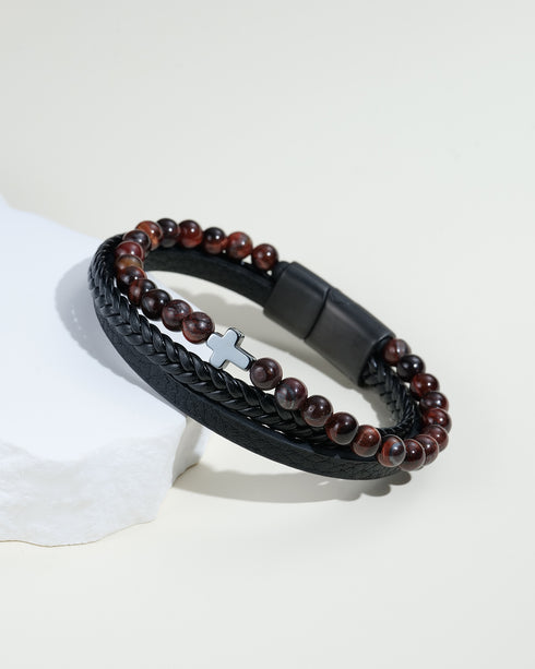 Crimson Cross Leather Bracelet
