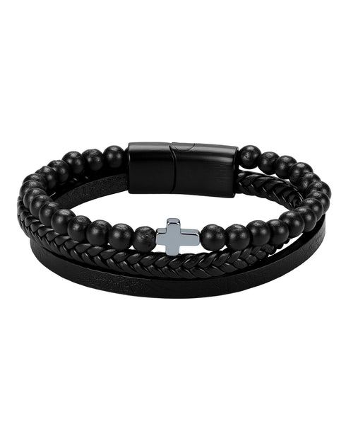Cross Beaded Leather Bracelet - Bracelets | ZAFARI Studio Jewelry