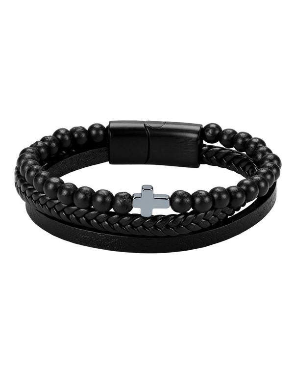 Cross Beaded Leather Bracelet