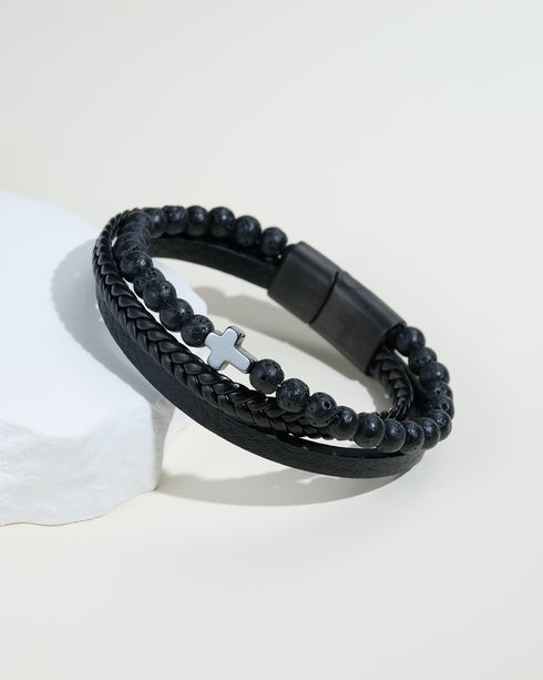 Cross Beaded Leather Bracelet - Bracelets | ZAFARI Studio Jewelry