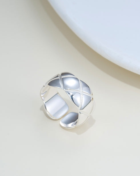 Cross Pattern Silver Wide Ring Sterling Silver