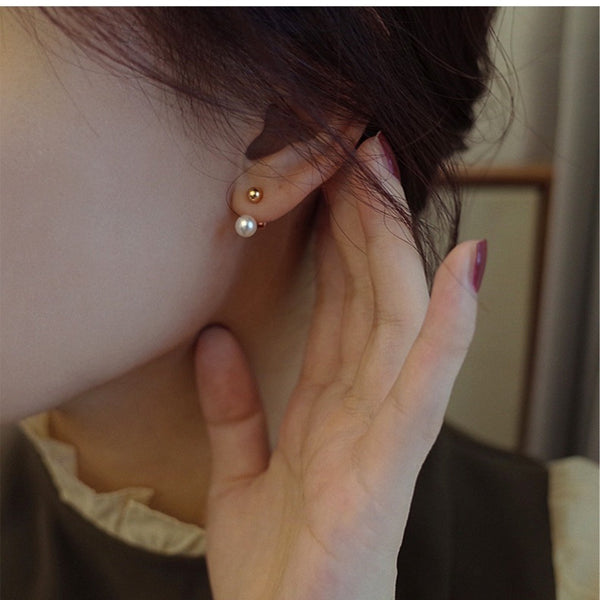 Mini Gold Ball Pearl Stud Earrings - Zafari Studio Jewelry