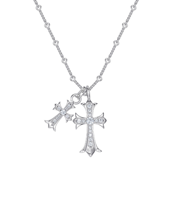 Dual Cross Pendant Necklace Sterling Silver