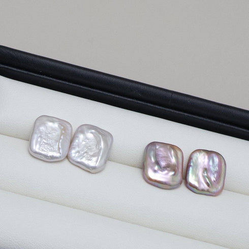 Square Baroque Freshwater Pearl Stud Earrings - Zafari Studio Jewelry