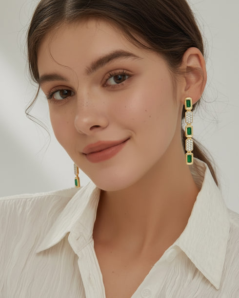 Emerald Linear Drop Earrings