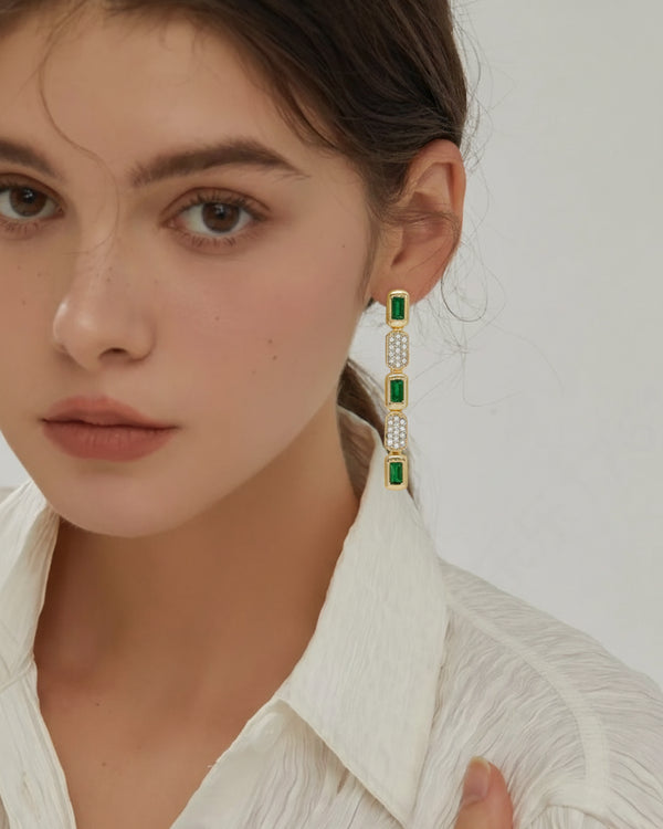 Emerald Linear Drop Earrings