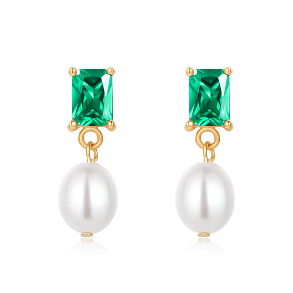Green CZ Pearl Drop Earrings - Zafari Studio Jewelry