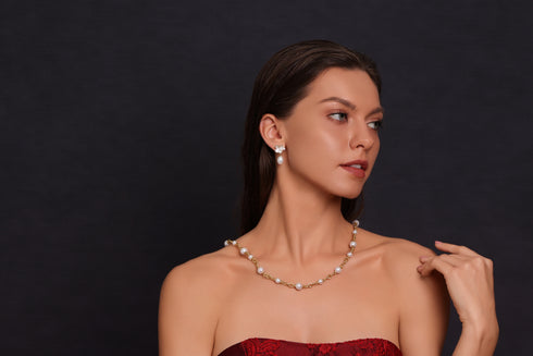 Magnolia Enamel Pearl Drop Earrings - Zafari Studio Jewelry