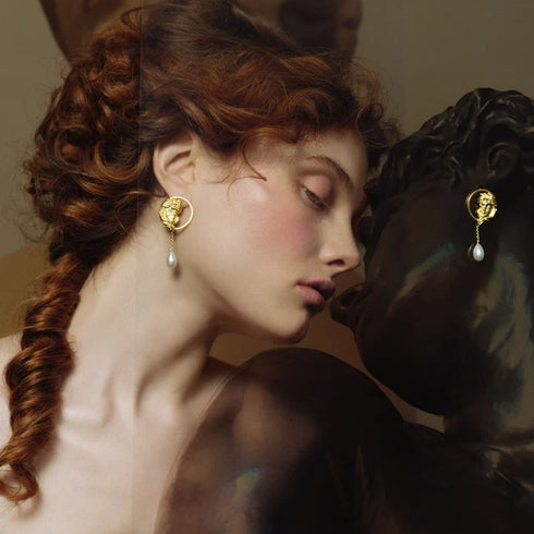 Face Coin Pearl Drop Earrings - Zafari Studio Jewelry