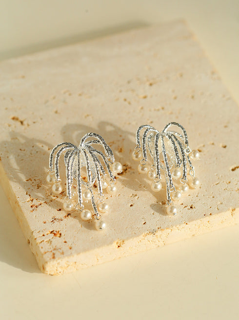 Red Agate, Pearl Firework Earrings - Zafari Studio Jewelry