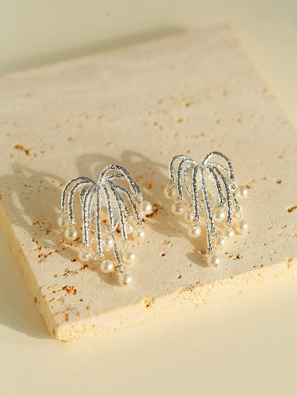 Red Agate, Pearl Firework Earrings - Zafari Studio Jewelry