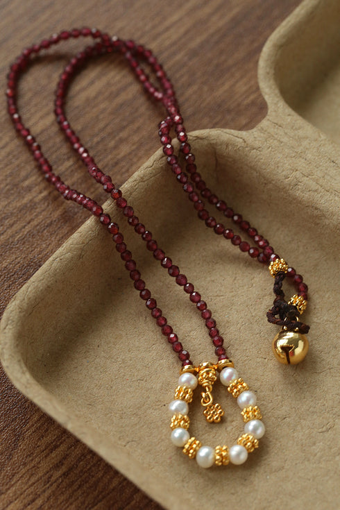 Garnet Beaded Pearl Knot Pendant Necklace - Zafari Studio Jewelry