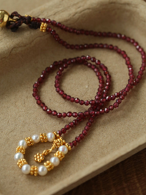 Garnet Beaded Pearl Knot Pendant Necklace - Zafari Studio Jewelry