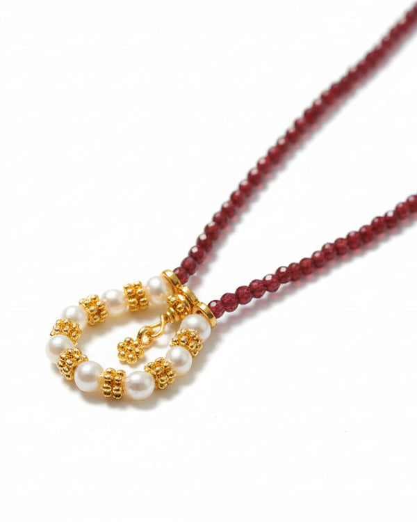 Garnet Beaded Pearl Knot Pendant Necklace - Zafari Studio Jewelry