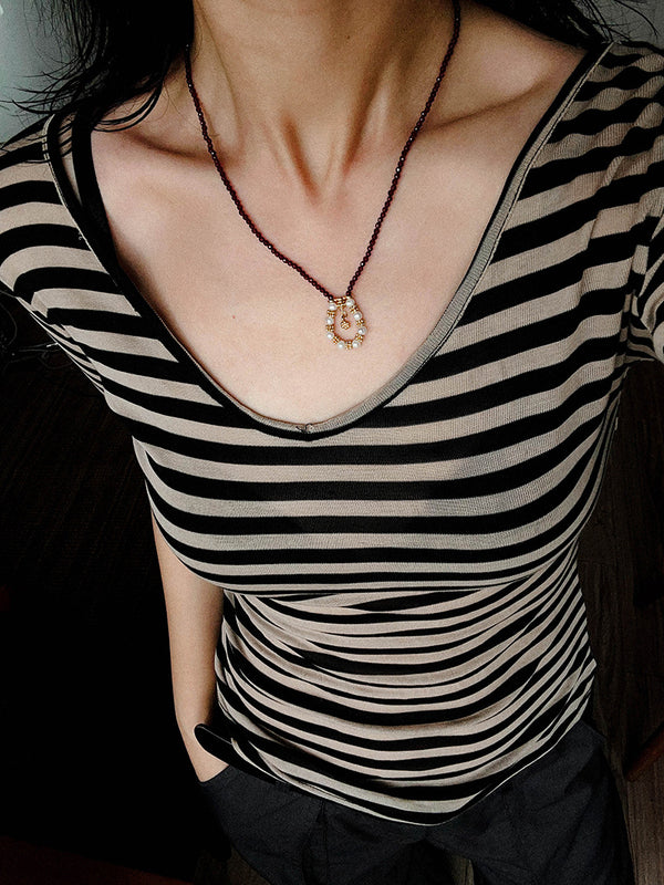 Garnet Beaded Pearl Knot Pendant Necklace - Zafari Studio Jewelry