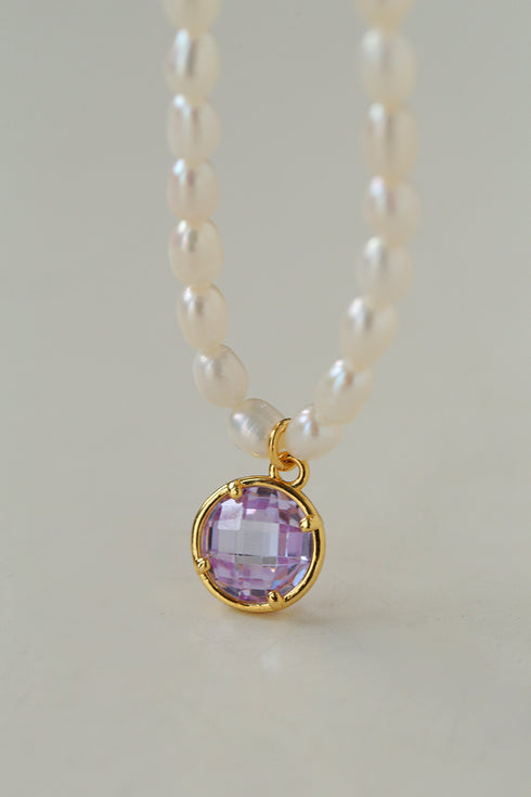 Colorful Zirconia Pendant Rice Pearl Necklace - Zafari Studio Jewelry
