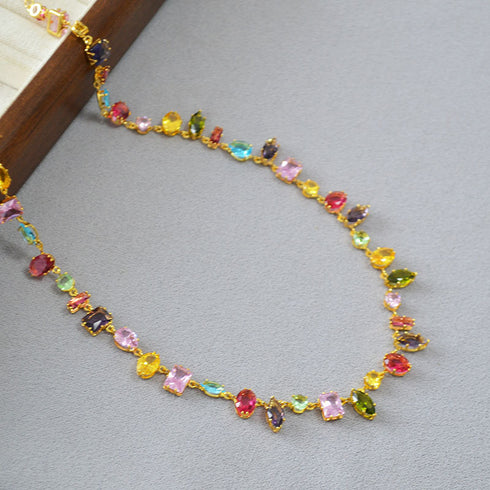 Geometric Colored Gemstone Zircon Necklace - Zafari Studio Jewelry