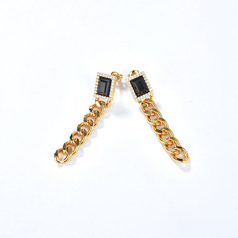 Black Bella CZ Gold Cuba Chain Necklace Earrings( Purchase Individually) - Zafari Studio Jewelry