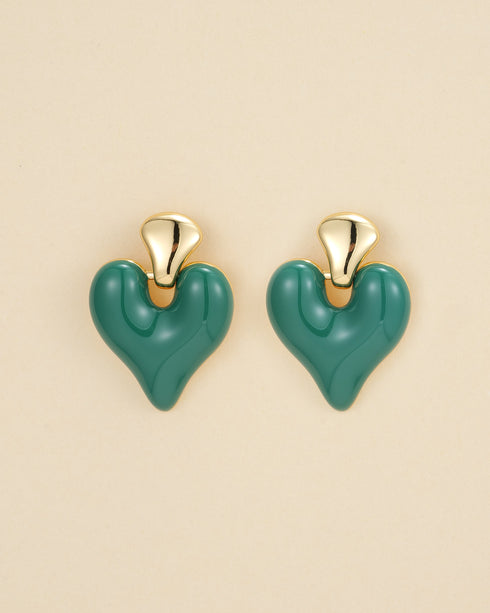 Gold Heart Enamel Earrings