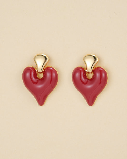Gold Heart Enamel Earrings
