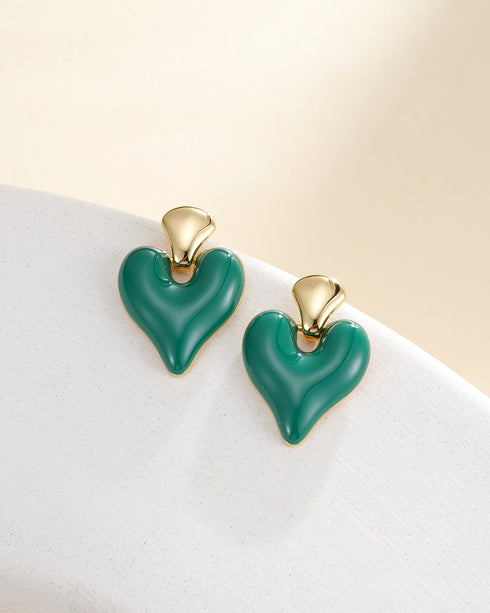 Gold Heart Enamel Earrings