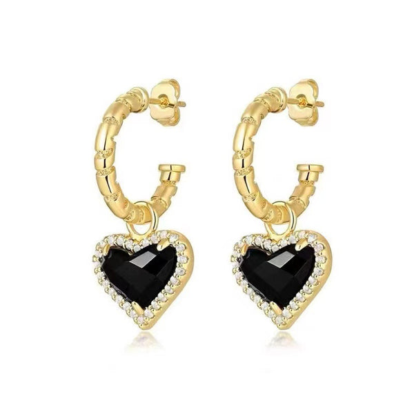 Black Bella Heart Pendant CZ Earrings - Zafari Studio Jewelry