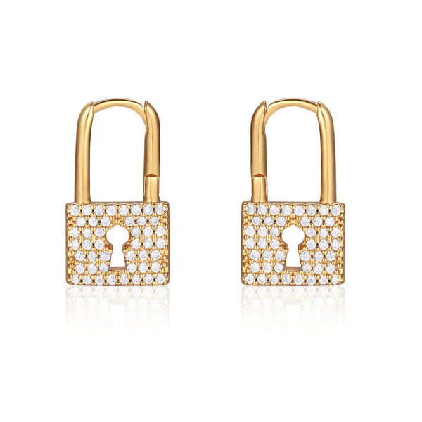 Gold Lock CZ Earrings - Zafari Studio - Zafari Jewlery