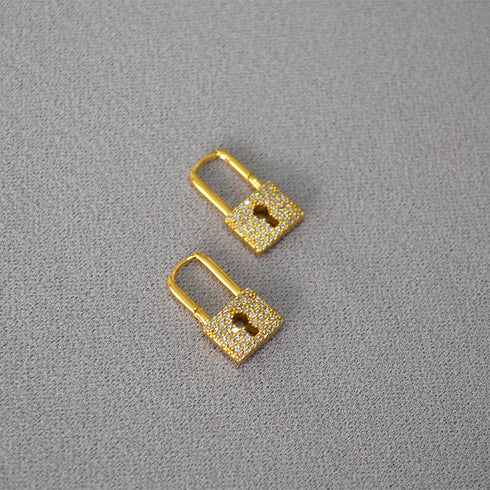 Gold Lock CZ Earrings - Zafari Studio - Zafari Jewlery