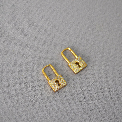 Gold Lock CZ Earrings - Zafari Studio - Zafari Jewlery