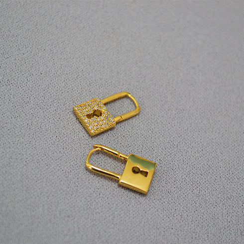Gold Lock CZ Earrings - Zafari Studio - Zafari Jewlery