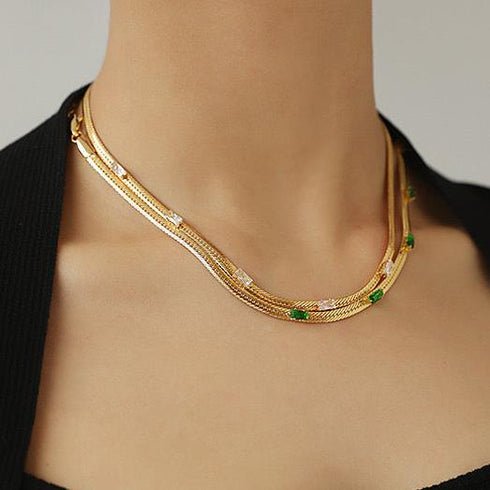 Snake Chain CZ Stone Necklace - Zafari Studio Jewelry