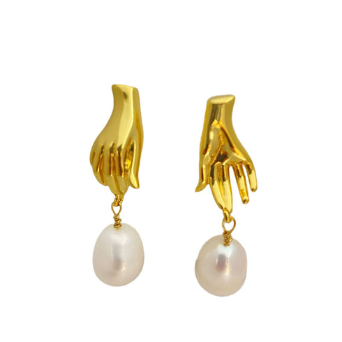 Finger Pearl Gold Earrings - Zafari Studio Jewelry