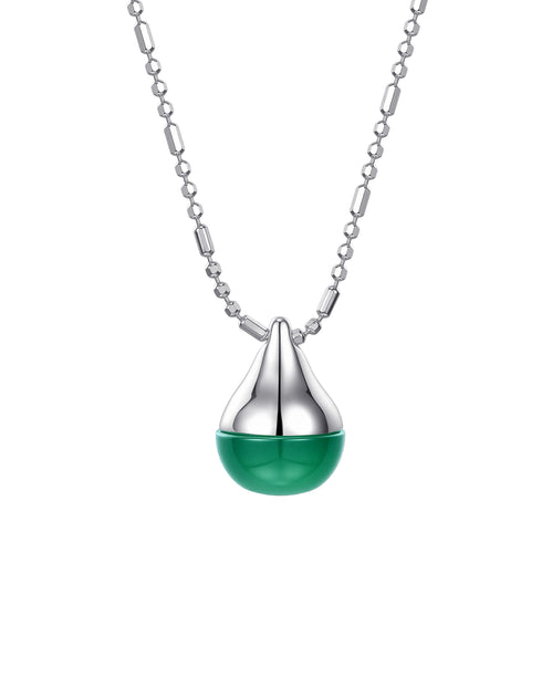 Green Agate Drop Pendant Necklace Sterling Silver