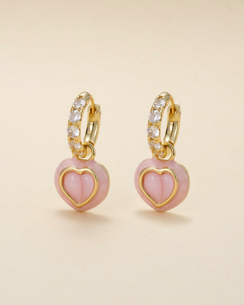 Heart Charm Pink Hoop Earrings