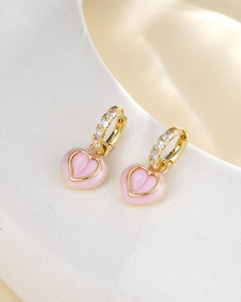 Heart Charm Pink Hoop Earrings