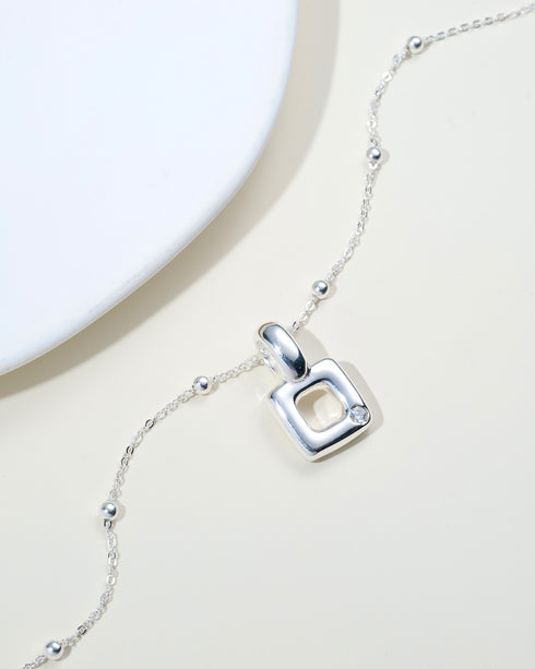 Hollow Square Pendant Necklace Sterling Silver