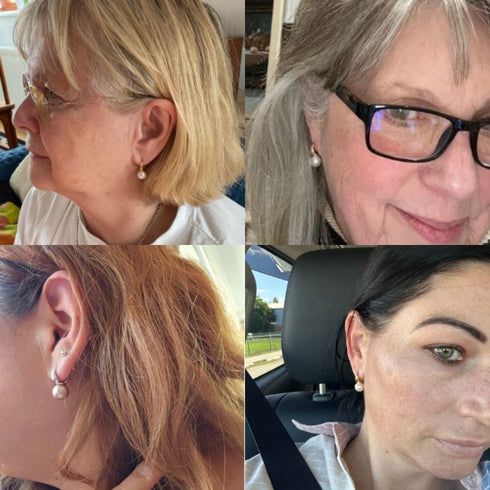 Round Hoop Freshwater Pearl 9.0-10.0mm Earrings Sterling Silver - Zafari Studio Jewelry