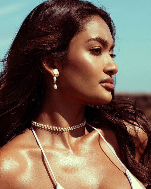 Teardrop Barqoue Pearl Shell Earrings - Zafari Studio Jewelry