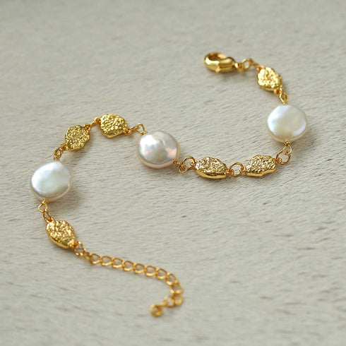 Elegant Irregular Gold Coin & Pearl Drop Necklace - Zafari Studio Jewelry