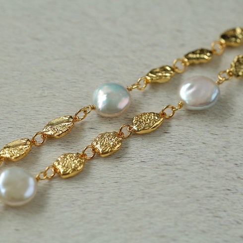 Elegant Irregular Gold Coin & Pearl Drop Necklace - Zafari Studio Jewelry