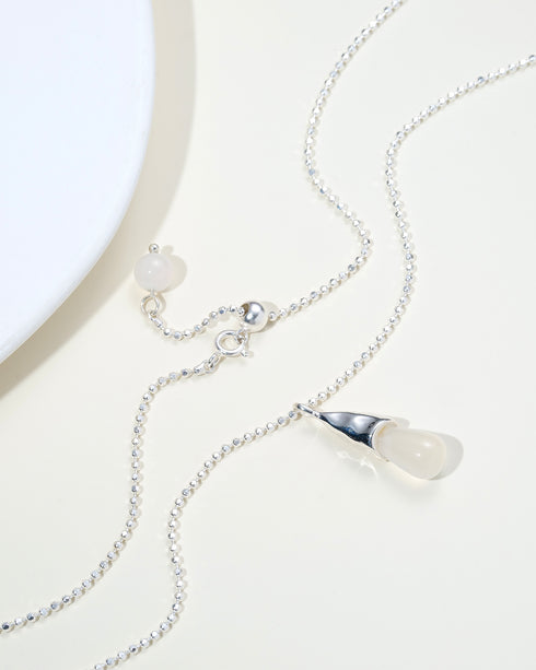 Jade Drop Pendant Necklace Sterling Silver