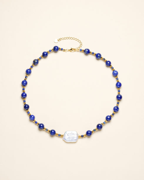 Lapis Lazuli Beaded Baroque Pearl Necklace - Zafari Studio Jewelry