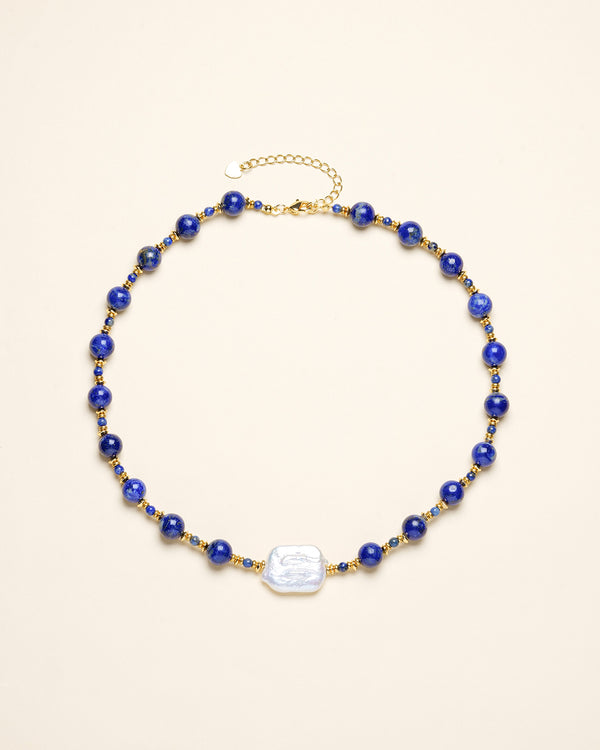 Lapis Lazuli Beaded Baroque Pearl Necklace - Zafari Studio Jewelry