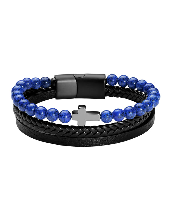 Lapis Cross Leather Bracelet