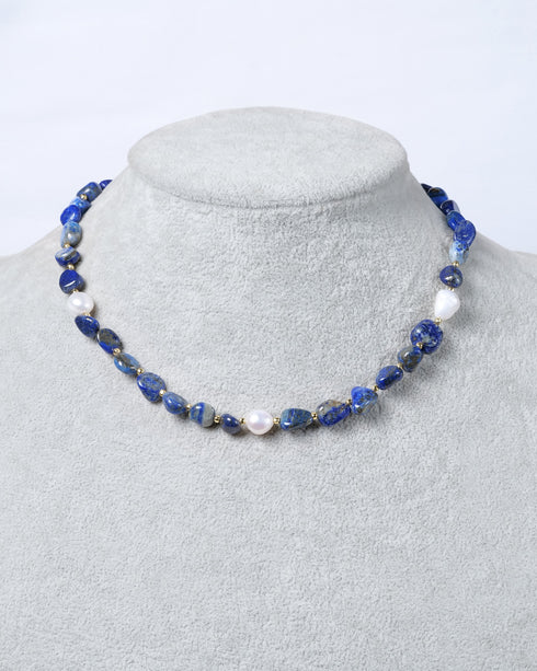 Lapis Pearl Bead Necklace
