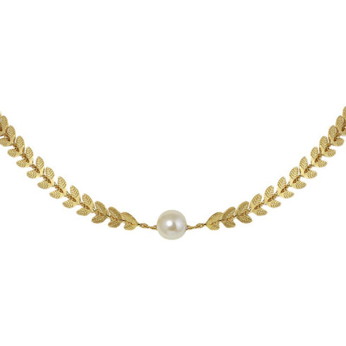 Gold Laurel Leaf Matching Pearl Necklace & Earrings or Full Set - Zafari Studio Jewelry