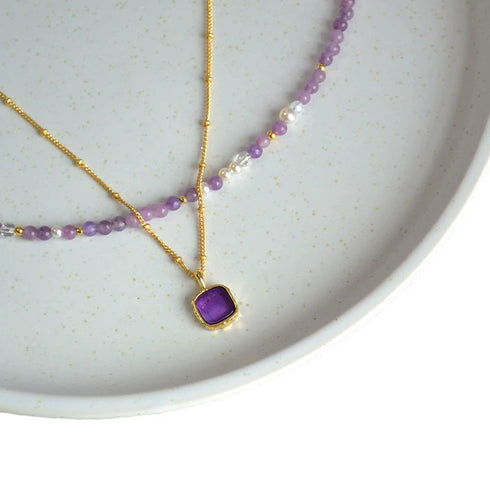 Lavender Crystal Pendant Beaded Necklace - Zafari Studio Jewelry