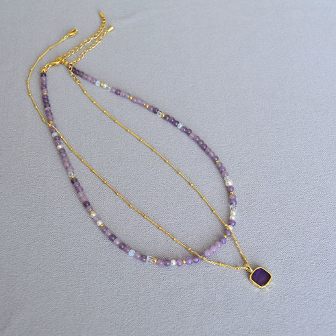 Lavender Crystal Pendant Beaded Necklace - Zafari Studio Jewelry